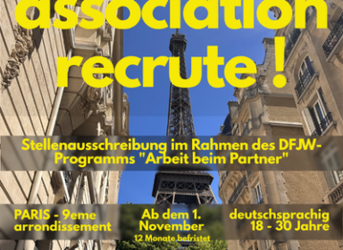 recruitment poster in german announcing the dfjw partner program in paris paris 9e starting 1 november for 12 months for german speaking applicants aged 1830 with cv and motivation letter to duboisbid documentsorg