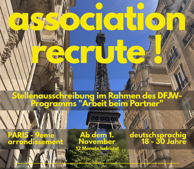 recruitment poster in german announcing the dfjw partner program in paris paris 9e starting 1 november for 12 months for german speaking applicants aged 1830 with cv and motivation letter to duboisbid documentsorg